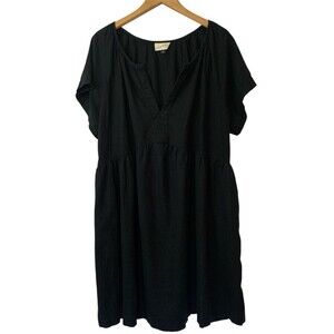 Universal Thread Dress Womens 2X Black Linen Blend Mini Babydoll Pockets Casual